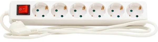 Steckdosenleiste mit Schalter, 6 geerdete Steckdosen, 1,5 m, 3G1