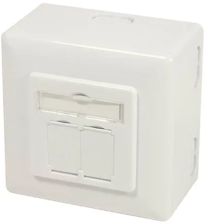 LogiLink NP0124 Cat.6A Wandsteckdose 2 x RJ45 abgeschirmt mit Anschlussdose Reinweiß