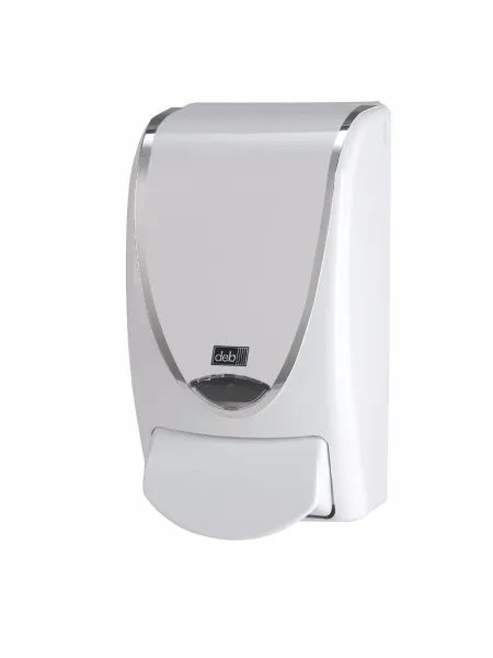 Deb Stoko White Silverline -Spender, weißer Kunststoff, mit silbernem Rand, 1 L